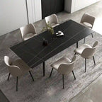 9 Piece 62.9 inch to 94.4 inch Extendable Dining Table Set with Sintered Stone Top 8 Chairs