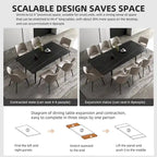 9 Piece 62.9 inch to 94.4 inch Extendable Dining Table Set with Sintered Stone Top 8 Chairs
