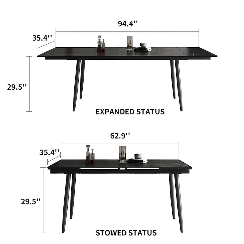 9 Piece 62.9 inch to 94.4 inch Extendable Dining Table Set with Sintered Stone Top 8 Chairs