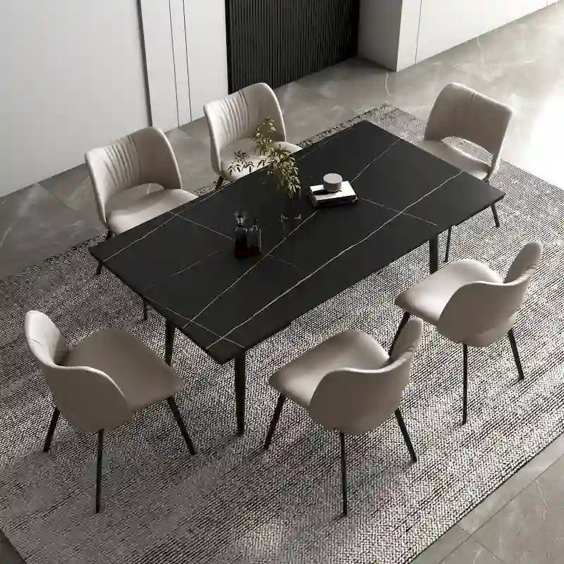 9 Piece 62.9 inch to 94.4 inch Extendable Dining Table Set with Sintered Stone Top 8 Chairs