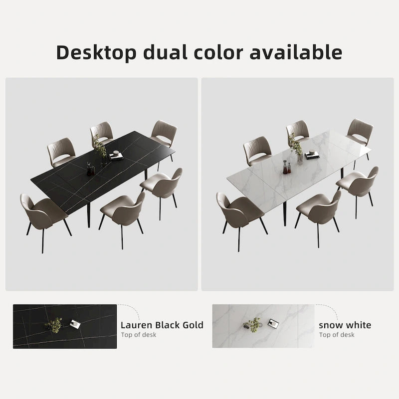 9 Piece 62.9 inch to 94.4 inch Extendable Dining Table Set with Sintered Stone Top 8 Chairs