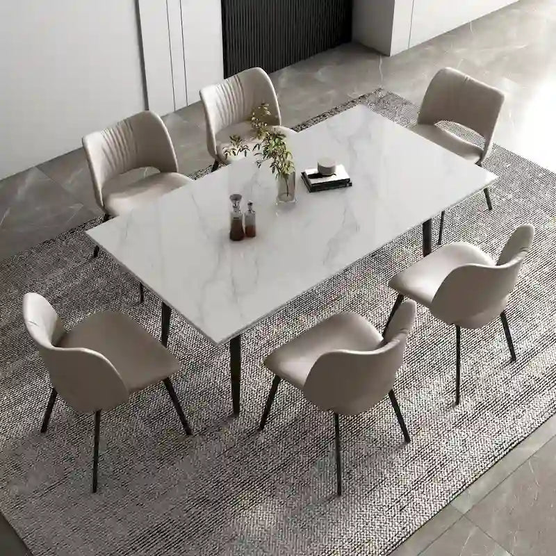 9 Piece 62.9 inch to 94.4 inch Extendable Dining Table Set with Sintered Stone Top 8 Chairs