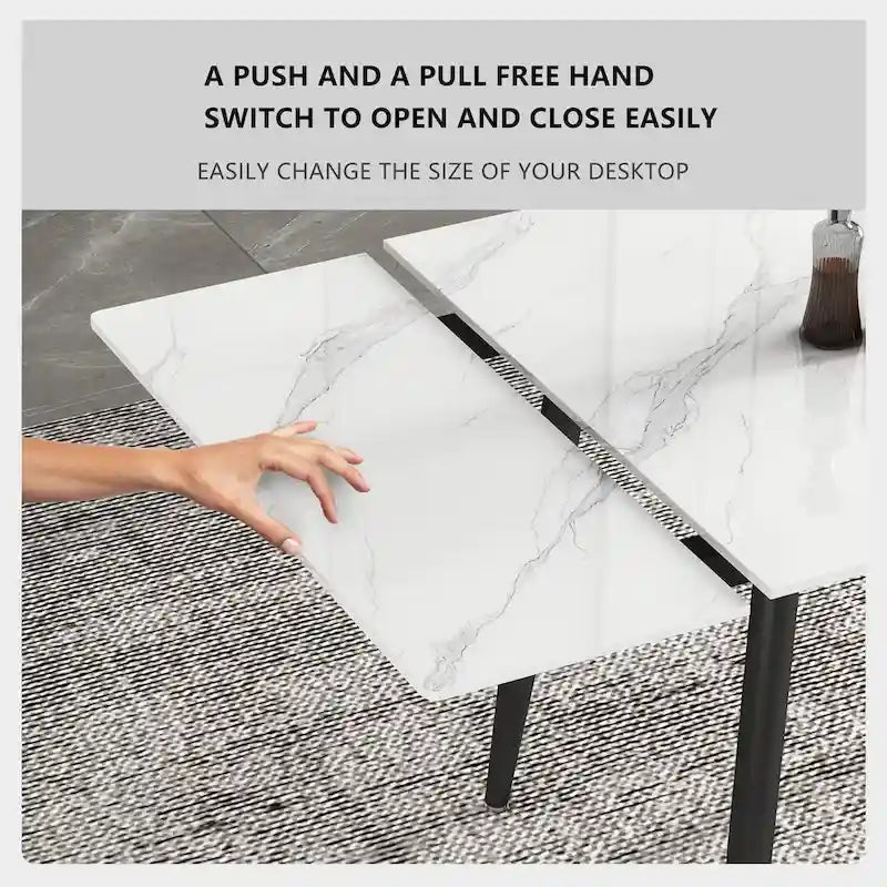9 Piece 62.9 inch to 94.4 inch Extendable Dining Table Set with Sintered Stone Top 8 Chairs