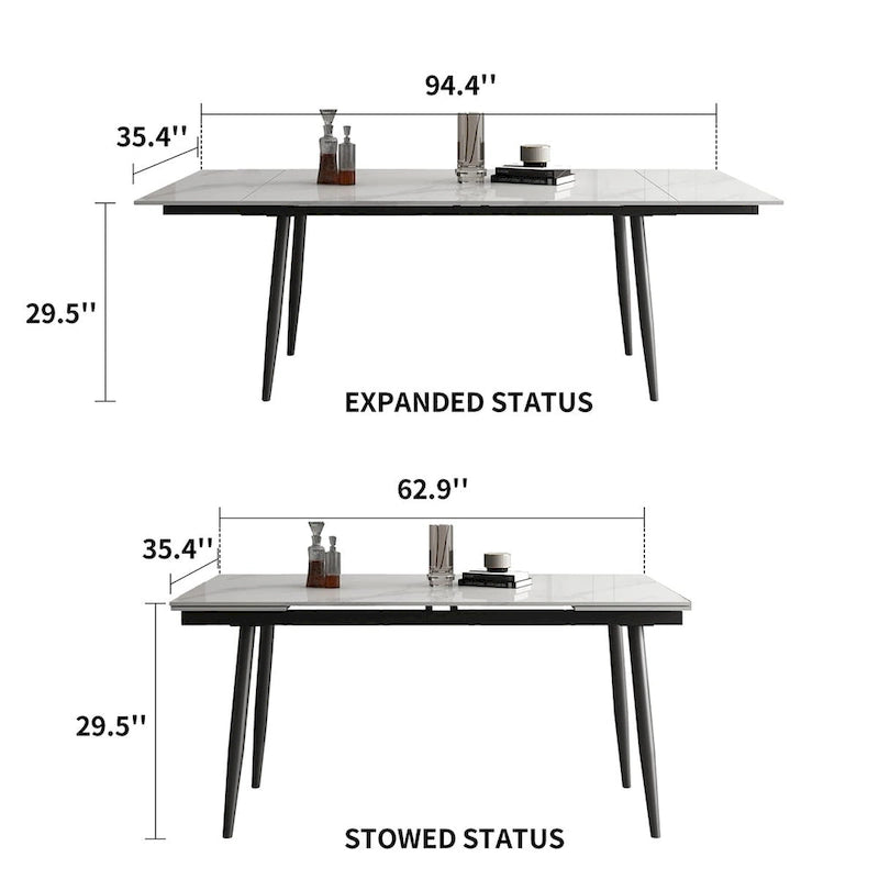 9 Piece 62.9 inch to 94.4 inch Extendable Dining Table Set with Sintered Stone Top 8 Chairs