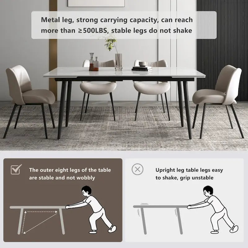 9 Piece 62.9 inch to 94.4 inch Extendable Dining Table Set with Sintered Stone Top 8 Chairs