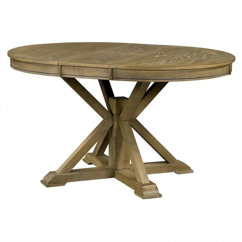 Wooden Round Drop Leaf Extendable Dining Table Set with 4 Upholstered Chairs