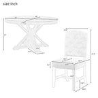 Wooden Round Drop Leaf Extendable Dining Table Set with 4 Upholstered Chairs