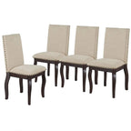 Wooden Round Drop Leaf Extendable Dining Table Set with 4 Upholstered Chairs