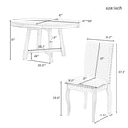 Wooden Round Drop Leaf Extendable Dining Table Set with 4 Upholstered Chairs