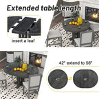 Wooden Round Drop Leaf Extendable Dining Table Set with 4 Upholstered Chairs