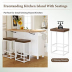 3-Piece Kitchen Island Set with Drop Leaf and 2 Seatings, Dining Table Set with Storage Cabinet, Drawers and Towel Rack