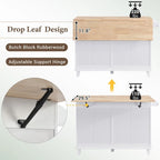 3-Piece Kitchen Island Set with Drop Leaf and 2 Seatings, Dining Table Set with Storage Cabinet, Drawers and Towel Rack