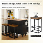 3-Piece Kitchen Island Set with Drop Leaf and 2 Seatings, Dining Table Set with Storage Cabinet, Drawers and Towel Rack