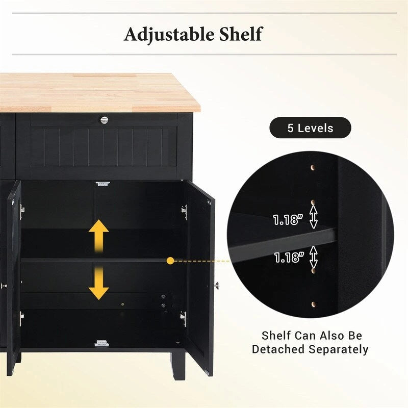 3-Piece Kitchen Island Set with Drop Leaf and 2 Seatings, Dining Table Set with Storage Cabinet, Drawers and Towel Rack