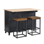 3-Piece Kitchen Island Set with Drop Leaf and 2 Seatings, Dining Table Set with Storage Cabinet, Drawers and Towel Rack