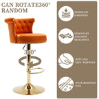 Velvet Upholstered Tufted Nailheads Swivel Adjustable Height Bar Stools With Golden Footrest(set of 2)