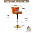Velvet Upholstered Tufted Nailheads Swivel Adjustable Height Bar Stools With Golden Footrest(set of 2)