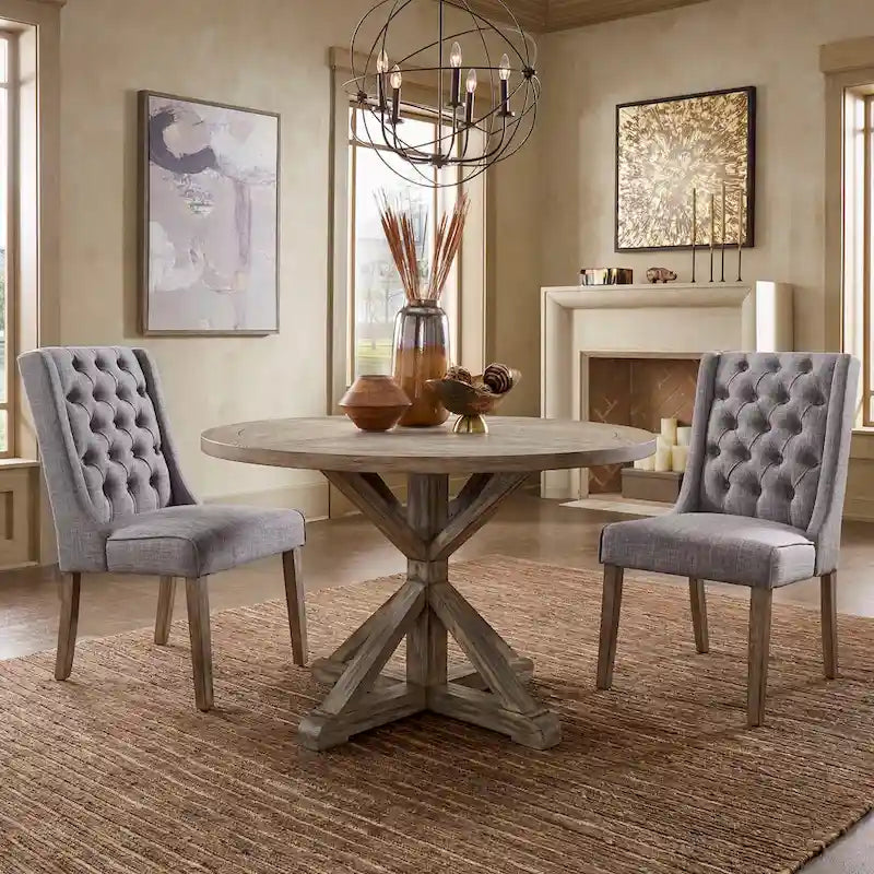 Benchwright Round Antique Grey Oak Dining Table by iNSPIRE Q Artisan
