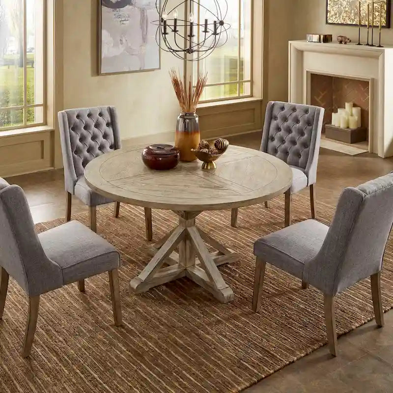 Benchwright Round Antique Grey Oak Dining Table by iNSPIRE Q Artisan