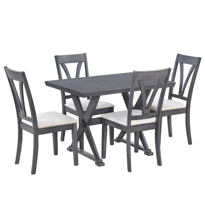 Mid-Century Wood 5-Piece Dining Table Set