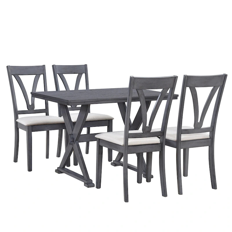 Mid-Century Wood 5-Piece Dining Table Set