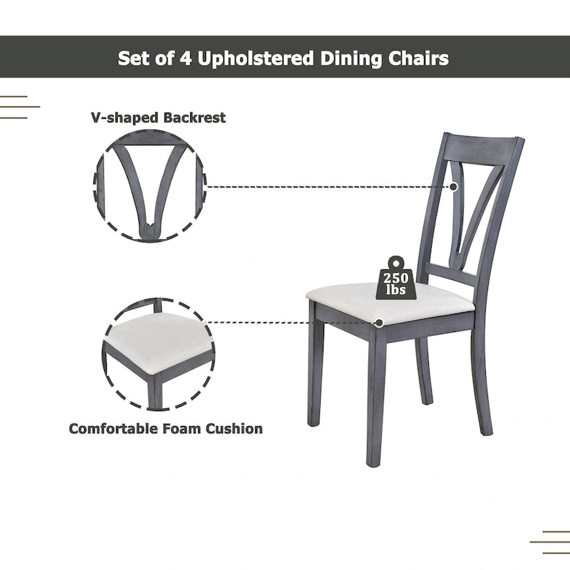 Mid-Century Wood 5-Piece Dining Table Set