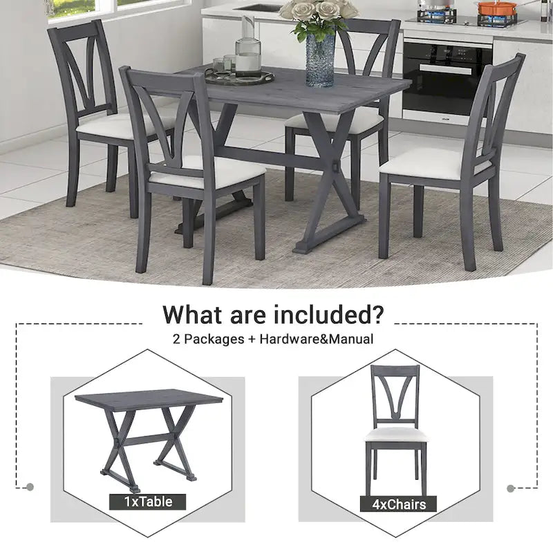 Mid-Century Wood 5-Piece Dining Table Set