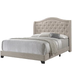 Modern Elegant Demi-Wing Design Button Tufted Beige Upholstered Bed