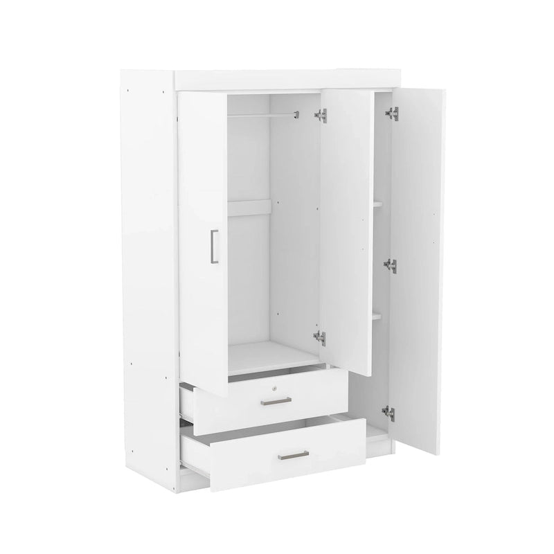 3-Door Wardrobe with 2 Drawers, Wood Grain Effect