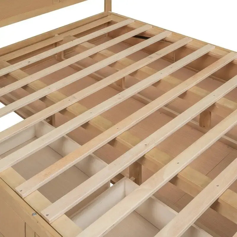 Queen Size Wood Platform Bed with Underneath Storage and 2 Drawers, Wood Color