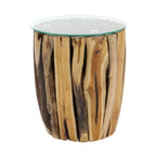 Teak Wood Handmade Accent Table with Clear Glass Top - Brown - Roche River Decor - 16Wx16Lx18H
