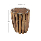 Teak Wood Handmade Accent Table with Clear Glass Top - Brown - Roche River Decor - 16Wx16Lx18H