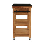 Wood Rolling 4 Drawer and 2 Shelf Kitchen Cart with Black Metal Handles and Marble Top - Brown - Roche River Decor