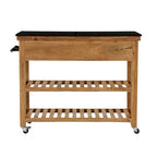 Wood Rolling 4 Drawer and 2 Shelf Kitchen Cart with Black Metal Handles and Marble Top - Brown - Roche River Decor