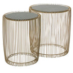 Metal Accent Table with Shaded Glass Top - Set of 2 Gold - Roche River Decor - 18Wx18Lx18H