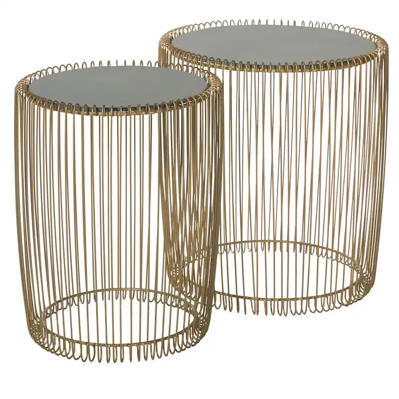 Metal Accent Table with Shaded Glass Top - Set of 2 Gold - Roche River Decor - 18Wx18Lx18H