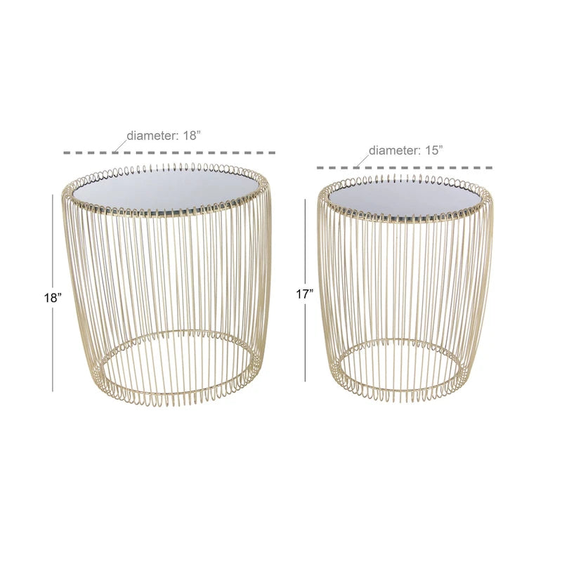 Metal Accent Table with Shaded Glass Top - Set of 2 Gold - Roche River Decor - 18Wx18Lx18H