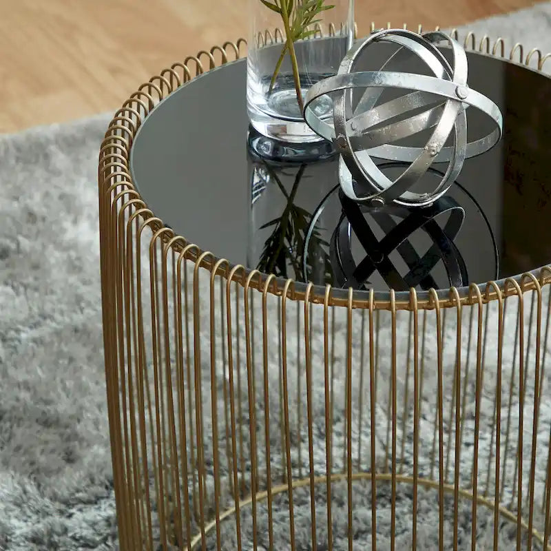 Metal Accent Table with Shaded Glass Top - Set of 2 Gold - Roche River Decor - 18Wx18Lx18H