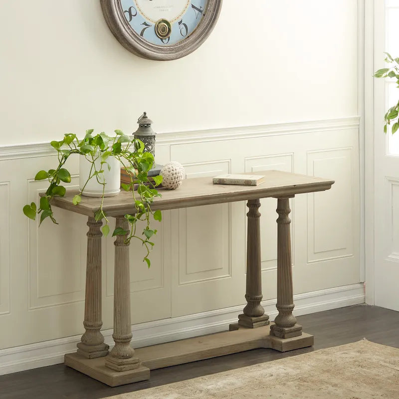 Wooden Console Table with Distressed Accents - Light Brown - Roche River Decor - 18Wx52Lx30H