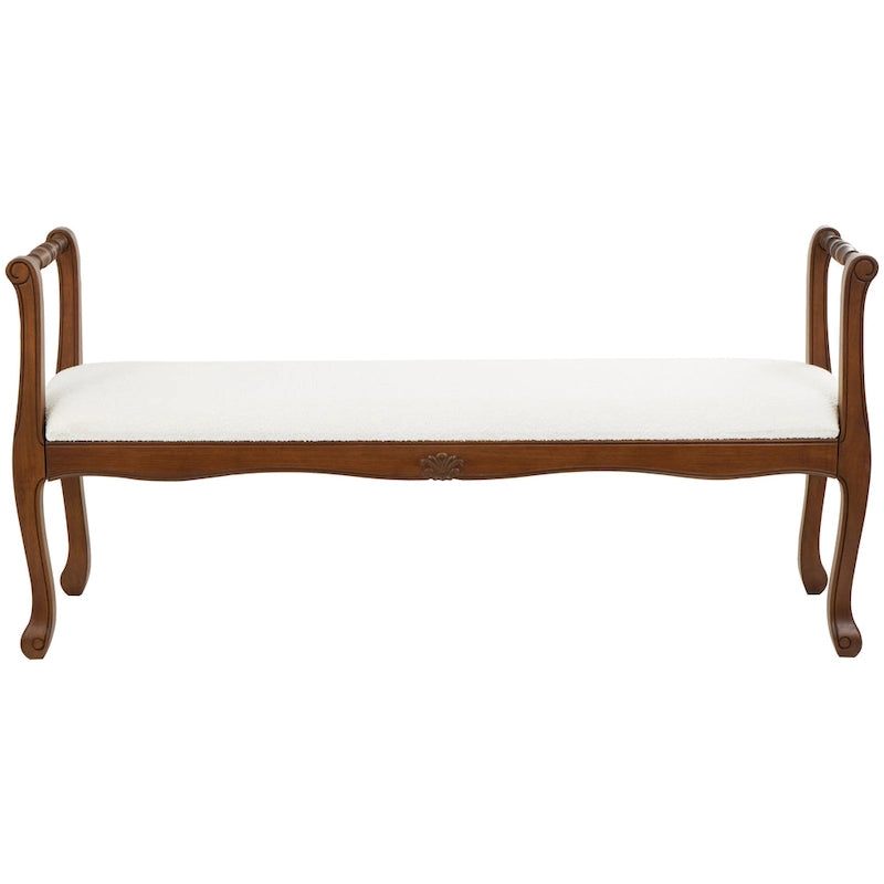 Fabric Arm Bench with Brown Traditional Wood Turned Legs - Cream - Roche River Decor - 16W x 55L x 27H