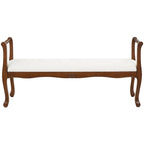 Fabric Arm Bench with Brown Traditional Wood Turned Legs - Cream - Roche River Decor - 16W x 55L x 27H
