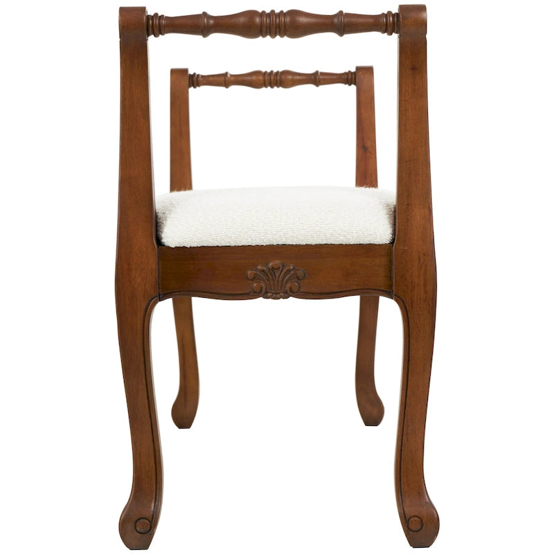 Fabric Arm Bench with Brown Traditional Wood Turned Legs - Cream - Roche River Decor - 16W x 55L x 27H