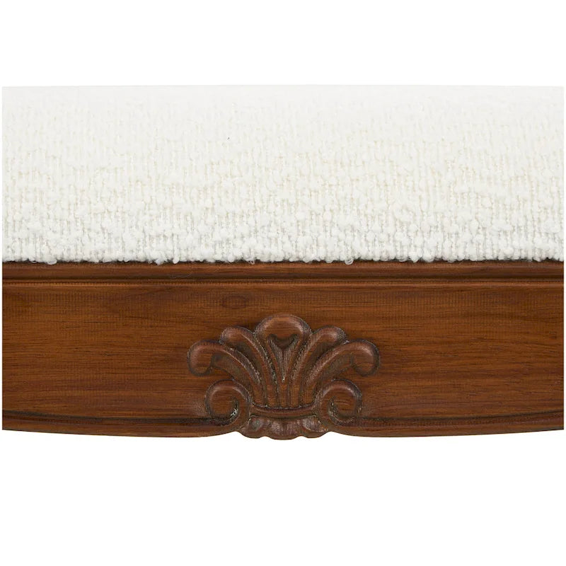 Fabric Arm Bench with Brown Traditional Wood Turned Legs - Cream - Roche River Decor - 16W x 55L x 27H