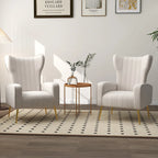 2 Set Velvet Wingback Accent Chairs with Metal Legs for Living Room