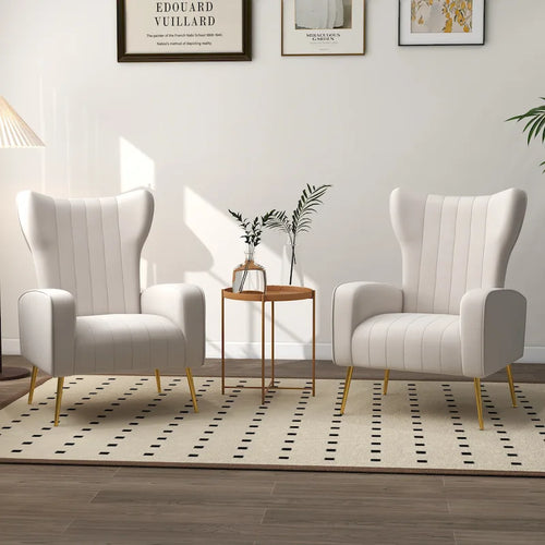2 Set Velvet Wingback Accent Chairs with Metal Legs for Living Room