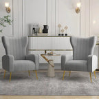 2 Set Velvet Wingback Accent Chairs with Metal Legs for Living Room