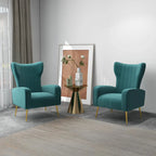 2 Set Velvet Wingback Accent Chairs with Metal Legs for Living Room
