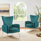 2 Set Velvet Wingback Accent Chairs with Metal Legs for Living Room