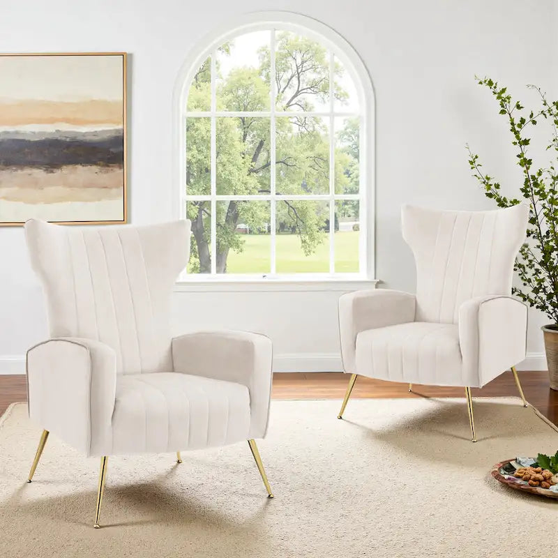 2 Set Velvet Wingback Accent Chairs with Metal Legs for Living Room
