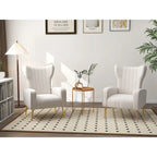 2 Set Velvet Wingback Accent Chairs with Metal Legs for Living Room